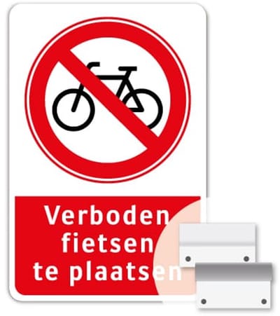 Bord Verboden fietsen te plaatsen - Weerbestendig Aluminium - 40x60 cm - Bevestiging: Met muur-/ wandmontage beugels
