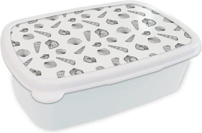 Broodtrommel Wit - Lunchbox - Brooddoos - Schelp - Zwart Wit - Design - 18x12x6 cm - Volwassenen