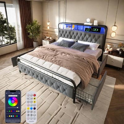 Tweepersoonsbed 160x200 met Opbergruimte, LED Verlichting en USB-C Opladen