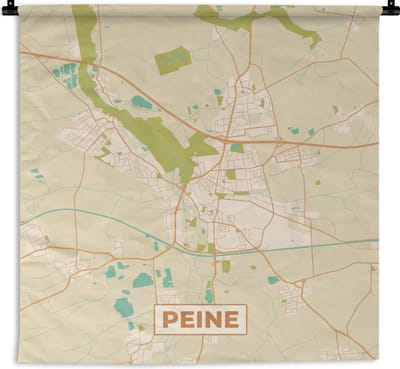 Wandkleed - Wanddoek - Peine - Stadskaart - Kaart - Vintage - Plattegrond - 180x180 cm - Wandtapijt
