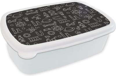 Broodtrommel Wit - Lunchbox - Brooddoos - Scheikunde - Symbool - Patronen - 18x12x6 cm - Volwassenen