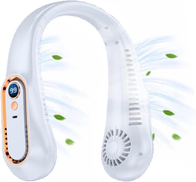 Nek Ventilator Wit - Nek ventilator - Draagbare Nekventilator - met 360° Luchtstroom - Bladeloze Halter Ventilator USB Oplaadbaar - 7000 mAh Batterij - tot 18 Uur Koeling - Stille Handsfree Ventilator - met 5 Snelheden - Wit