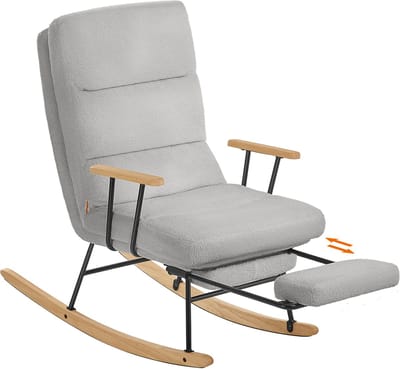 SONGMICS HOME - Relaxfauteuil - Schommelstoel met Fleece Bekleding - 4-voudig Verstelbare Rugleuning - Max. 160 kg Draagvermogen