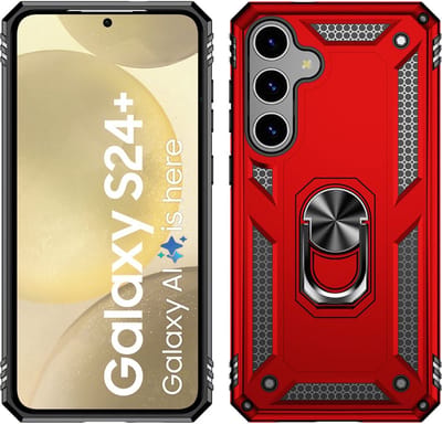 Hoesje Geschikt voor Samsung Galaxy S24 Plus hoesje - Hybrid Armor Anti-Shock hoes - Arara Ringhouder TPU backcover - Rood