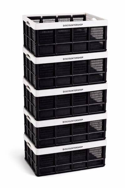 Vouwkratten Set van 5 Opvouwbare Vouwkratten 32 Liter - Praktisch en Ruimtebesparend - Zwart- Wit Opslagbakjes - 48x35x24cm