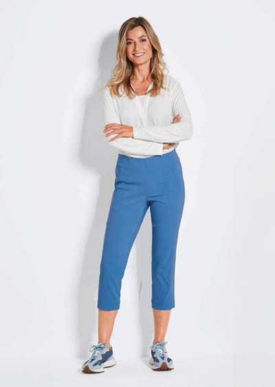7/8-broek LOUISA met elastische tailleband van superstretch - blauw - Gr. 54 van Goldner Fashion