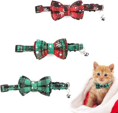 Verstelbare Kerstmis Kat- en Hondhalsband met Strik, Sneeuwvlokken en Kerstthema, 3 Stuks voor Huisdieren