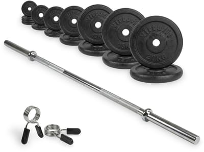 VirtuFit Gietijzeren Halterset - 120 kg - Volledige set - Incl. Halterstang, Halterschijven en Veerclipsluitingen