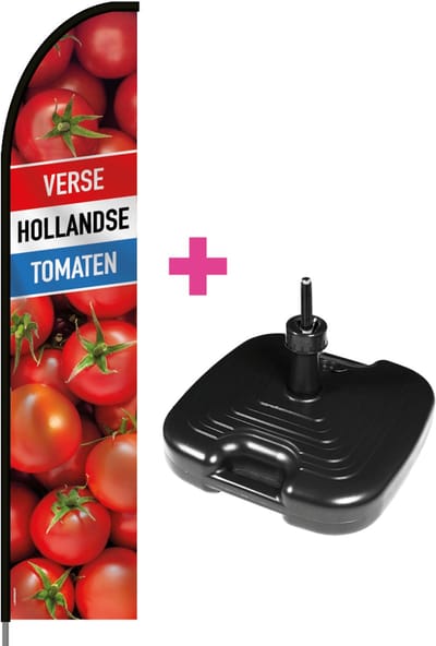 Beachflag - Verse Hollandse Tomaten - Vlag + Parasolvoet + Rotator + Hengelsysteem + Draagtas - Actievlag.nl