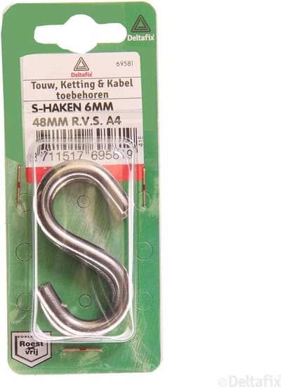 S-haken 6mm 48mm RVS