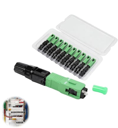 Monomode SC/APC Quick Connector voor Glasvezelkabels, Prefabricated, Insertion Dampening ≤ 0.3 dB, Backflow ≥ 50 dB, Verpakking van 10, Ideaal voor Netwerken en Datacommunicatie