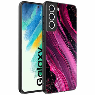 Geschikt voor Samsung Galaxy S21 FE Telefoonhoesje met marmer opdruk - TPU backcover case marble design - Paars Roze - Smartphonica geschikt voor Samsung Galaxy S21 FE