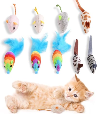 Leopard print katten speeltjes set met 9 muizen gevuld met kattenkruid voor uren speelplezier