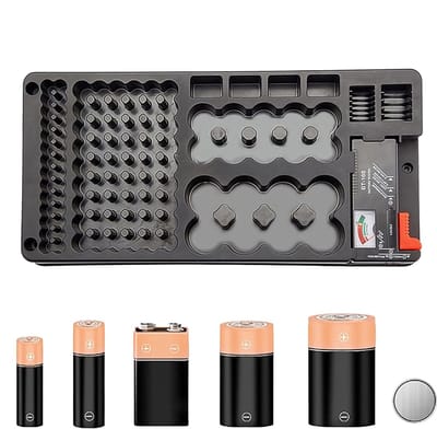 Batterij Organizer - Opbergkoffer Doos - Batterijen Sorteren - Hoge Capaciteit 116 - 36.8 x 17.5 cm - Zwart Bruin