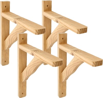 AMIG Plankdrager/planksteun van hout - 4x - lichtbruin - H230 x B170 mm - boekenplank steunen - tot 90 kg