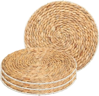 Secret de Gourmet Placemat van afgewerkt zeegras - 4x - naturel - rond - dia 35 cm - Onderleggers