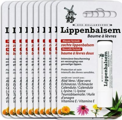 Lippenbalsem 10 stuks/lippenbalsem/calendula/echinacea/lysine/aloe/aloevera/aloe vera/teunisbloem/vitamine E/droge lippen/lipblaasjes/gesprongen lippen