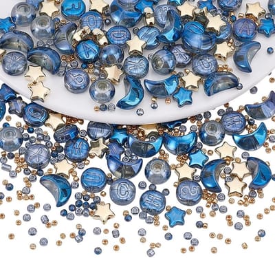 505 Stuks Ster en Maan Kralen - Glazen Spacer Kralen voor Armband en Ketting Maken, Donkerblauw Series, Aesthetic Kralen