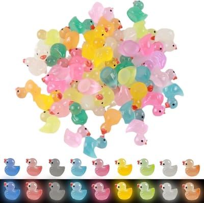 Allecto Plus - 100 stuks Luminous Mini Eenden voor knutselen en tuin landschap - Glow in the Dark Eenden - Decoratieve Hars Eenden - Kleine Resin Eenden