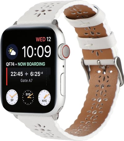 Strap-it Leren band met patroon - Geschikt voor Apple Watch bandje - Series 1/2/3/4/5/6/7/8/9/10/11/SE/SE2/SE3 - Wit - Luxe band leer uitgesneden patroon - iWatch bandje maat: 38 / 40 / 41 / 42mm