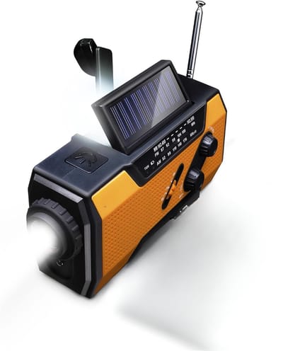 KAD® Opwindbare Radio - Opwindbaar & Zonne-energie - Opwindbare Zaklamp - Zwart/Oranje - 16cm x 8cm x 6cm