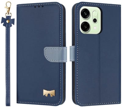 Dailygoods- Leren Hoesje Premium - Oppo Reno14 5G - RFID-blokkering - Portefeuille - Kaartsleuven - Schokbestendig - Donkerblauw - Telefoonhoes