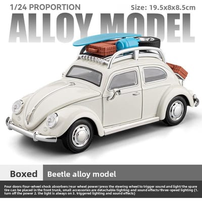 Simulatie 1:24 Schaal Retro Kever Die-Cast Legering Auto Model Pull Back Met Licht & Geluid Verzamelobject Ornament Miniatuur Auto