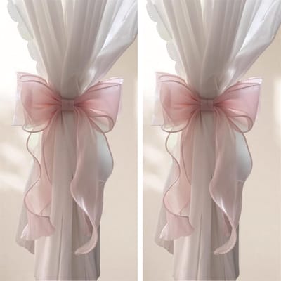 Daity Set van 2 Franse zijden strikgordijnbinders - elegante decoratieve koorden met kanten lint voor huisdecoratie (roze)