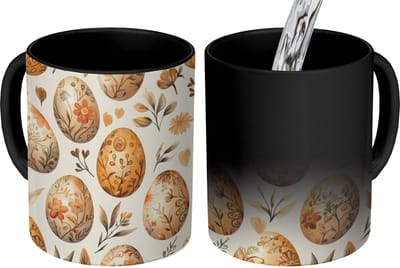 Magische Mok - Foto op Warmte Mokken - Koffiemok - Paaseieren - Bruin - Bloemen - Magic Mok - Beker - 350 ML - Theemok