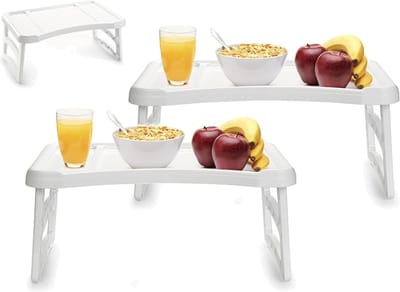 PlasticForte Dienblad - 2x stuks - ontbijt op bed tafeltje - wit - 51x33 cm - schoottafeltje - bedtafel laptop