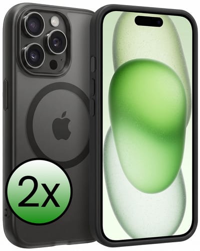 Hoesje 2 Stuks - Geschikt voor Apple iPhone 15 Pro - Magsafe Compatible - Sterk & Shockproof - Back Cover - Shock Proof Case - Telefoon Hoes - Zwart