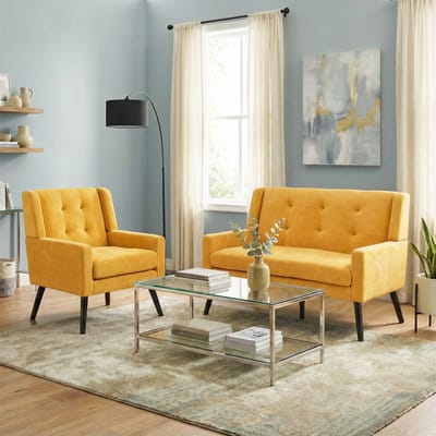 Clruro Fauteuil set - 2-delig - Accentstoelen met Houten Poten - Huidvriendelijk en Duurzaam - Textiel - Geel