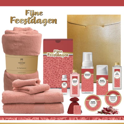 Geschenkset “Fijne Feestdagen!” - 13 producten - 1980 gram | Luxe Kerst Cadeaubox voor haar - Wellness Pakket Vrouw - Giftset - Cadeaupakket Prettige Kerstdagen Kerstcadeau Kerstpakket Bedrijf Cadeau Relatiegeschenk Gift Set Rood Goud