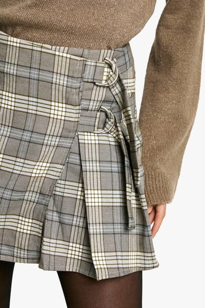 boohoo Dames Check geplooide mini rok met gesp sluiting | Bruin | Maat: XS