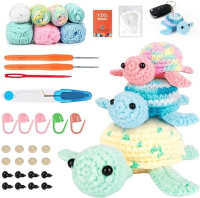 Haaknaaldset voor beginners - Amigurumi set voor het maken van 3 zeeschildpadden met video-instructies en gedetailleerde handleiding