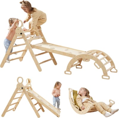 Livista Houten Klimrek XL - Pikler Driehoek met Glijbaan - Klimboog voor Binnen - Baby Speeltoestel - Hout Peuter Speelgoed - Leerzame Klimdriehoek