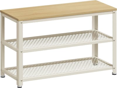 Schoenenrek met 2 Schoenplanken – Schoenenrek voor Hal/Entree – Industrieel Staal – Eiken Beige/Wit