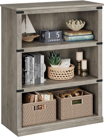 Lage Landelijke Boekenkast met 3 Lagen - Houten Opbergkast met Open Schappen - Voor Woonkamer, Slaapkamer & Kantoor - Grijs