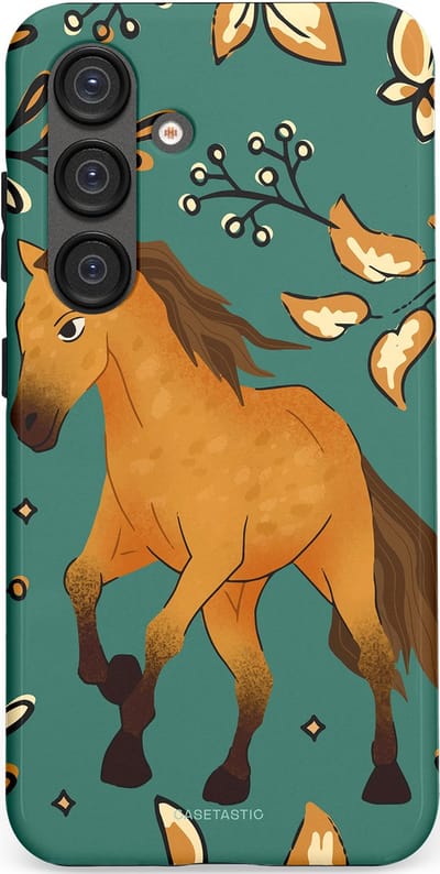 Casetastic Hoesje Geschikt voor Samsung S25 - Stijlvolle Beschermende Duo-layer Case - Groene bruine Paarden elegantie - Paris