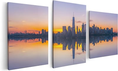 Artaza Canvas Schilderij Drieluik New York Skyline Bij Zonsopgang - 120x60 - Foto Op Canvas - Canvas Print