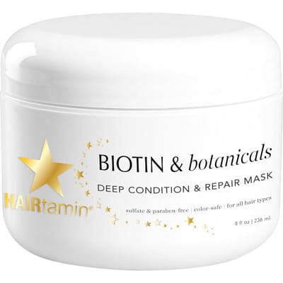 HAIRtamin Haarmasker met Biotine & Botanicals – Deep Repair Haarmasker voor Droog & Beschadigd Haar – 237 ml