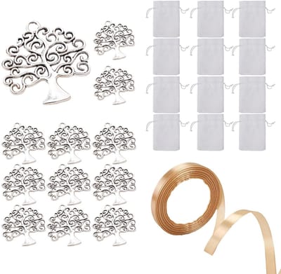 Dailygoods - Set van 12 Jute Zakjes met Levensboom Hangers voor Cadeaus