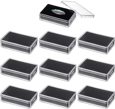 Dailygoods- Sieradendoos 12 stuks - Rechthoekige Plastic Dozen - Edelsteen/Accessoires Display - Zwart met Spons - 5,7x3,7x1,5 cm - Duurzaam Materiaal - Opbergdozen