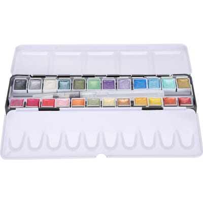 Parelmoerglans Aquarelverf Draagbare Heldere Kleur Aquarel Pigment Set met Doos24 Kleuren