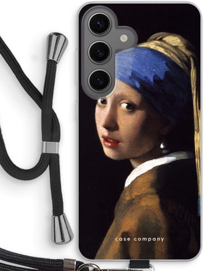 Case Company® - Hoesje met koord geschikt voor Samsung Galaxy S24 hoesje met Koord - The Pearl Earring - Telefoonhoesje met Zwart Koord - Bescherming aan alle Kanten en Over de Schermrand