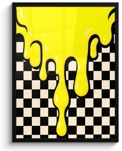 Poster in lijst - Fotolijst 60x80 cm - Posters - Geblokt - Grafisch - Vloeistof - Geel - Posterlijst zwart - Decoratie - Wanddecoratie woonkamer - Muurdecoratie slaapkamer
