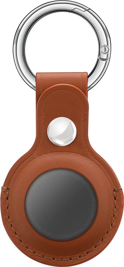 Arisenn® LEER AirTag Sleutelhanger - Echt Leer - Bescherm je AirTag tegen krassen - Duurzame materialen - Leder - Sleutelring met scharnier - Verschillende kleuren - Bruin