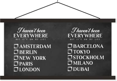 Posterhanger incl. Poster 60x30 cm - Schoolplaat - Spreuken - Quotes - I haven't been everywhere but it's on my list - Berlijn - Textielposter - Zwarte latten