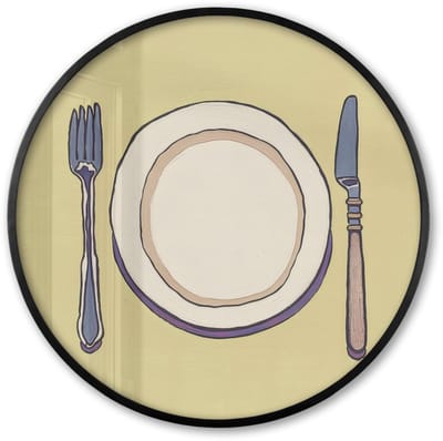 Poster in lijst Rond - Fotolijst 60x60 cm - Posters - Illustratie - Bord - Bestek - Beige - Ronde posterlijst zwart - Decoratie - Wanddecoratie woonkamer - Muurdecoratie slaapkamer
