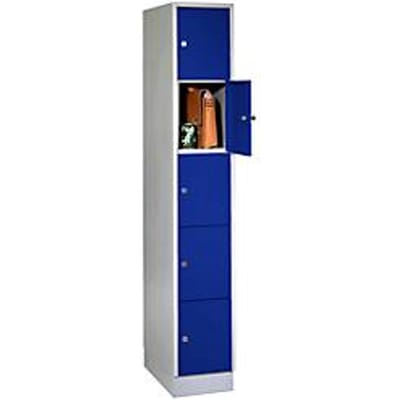 Vakkenkast, met sokkel, aantal vakken 5, vakbreedte 300 mm, veiligheidscilinderslot, gentiaanblauw